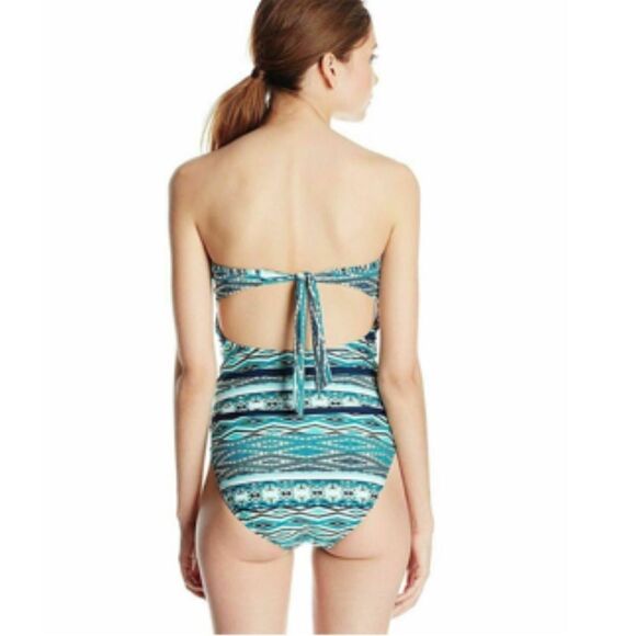 Jessica Simpson One-piece Swimsuit Teal and Navy with Gold Studs - Picture 3 of 16